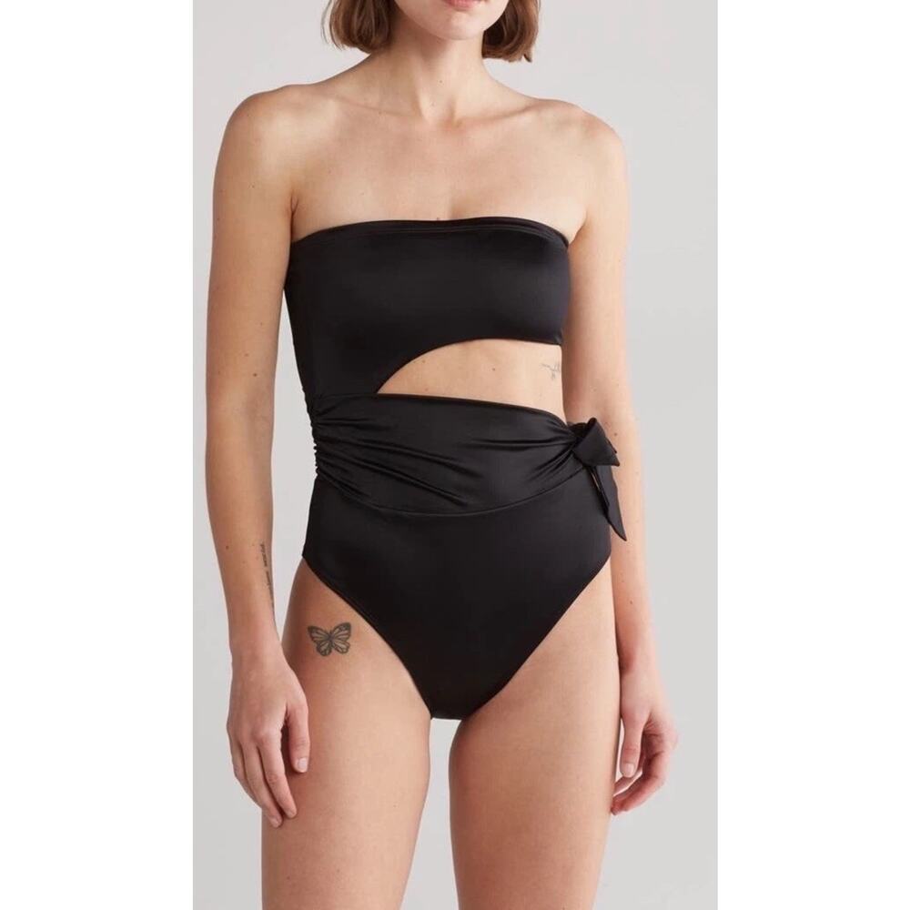 Good American Side Tie Cutout One Piece Swimsuit Black Size 0 US Sz XS NWT
